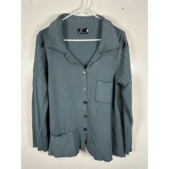 Fenini Womens Medium Top Blouse Lagenlook Button Up Long Sleeve Pockets Collared - Picture 8 of 10